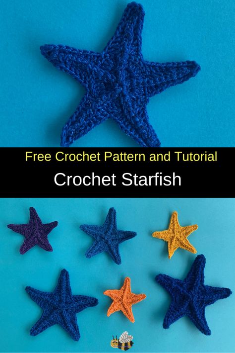 Crochet Starfish Applique Free Pattern, Underwater Crochet Patterns, Beach Applique Patterns, Mini Starfish Crochet Pattern Free, Starfish Pattern Crochet, Crochet Starfish Applique, Amigurumi Free Pattern Sea Creatures, Seaweed Crochet Free Pattern, Crochet Seashell Pattern Free