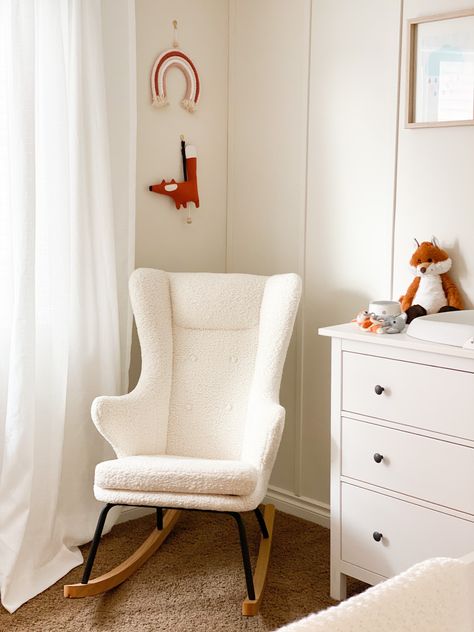 Rocking Chair In Nursery, Small Space Rocking Chair, Baby Room Chair, Nursing Chairs, Nursery Rocker, Safari Theme Nursery, Wooden Rocking Chairs, Clouds Nursery, Baby Room Neutral