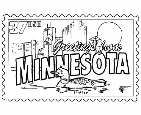 USA-Printables: Minnesota State Stamp - US States Coloring Pages Minnesota Crafts, Minnesota History, State Symbols, Summer Preschool, State Board, Homeschool Learning, Minnesota State, Us States, Classroom Theme