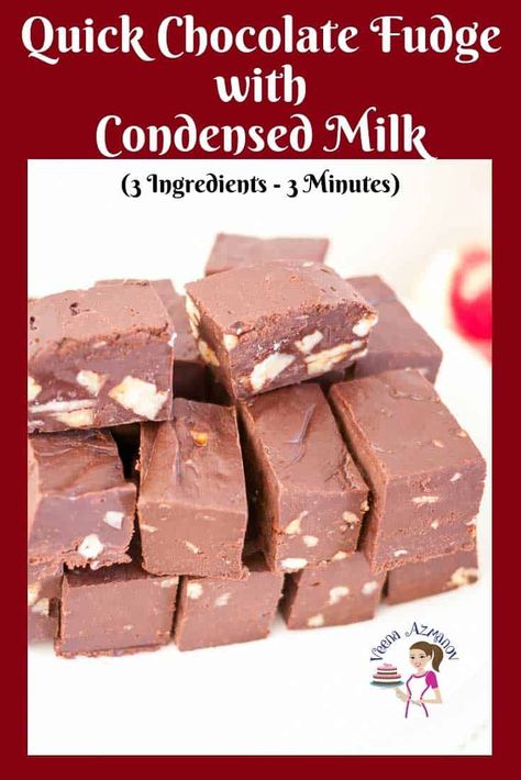 How to make the best chocolate fudge in a microwave using condensed milk and in under three minutes. #microwave #chocolate #fudge #holiday #candy #recipe Fudge With Condensed Milk 3 Ingredients, Three Ingredient Fudge Condensed Milk, Easy Fudge Recipe 3 Ingredients Condensed Milk, 3 Ingredient Fudge Condensed Milk, How To Make Fudge Easy 3 Ingredients, Easy Fudge Recipe 3 Ingredients Simple, Condensed Milk Fudge 3 Ingredients, Chocolate Fudge With Condensed Milk, Condensed Milk Recipes Easy 3 Ingredients