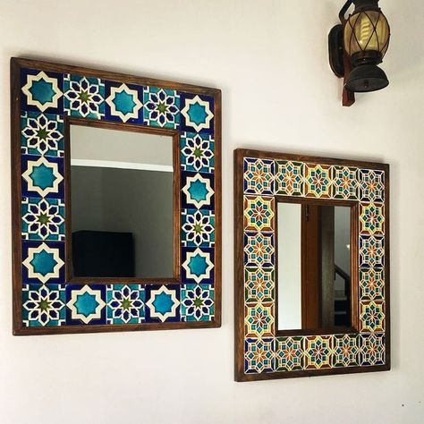 Tile Frame Mirror, Diy Tile Mirror, Tile Art Wall, Tiled Mirror, Ceramic Tile Crafts, Tile Frame, Tile Mirror, Wall Hanging Mirror, Ceramic Tile Art