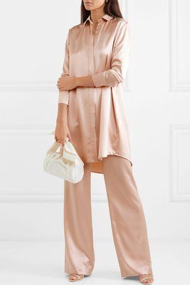 Satin Shirts, Olivia Von Halle, Rejina Pyo, Rose Pastel, Estilo Chic, Mini Robes, Satin Mini Dress, Work Wardrobe, Hijab Outfit