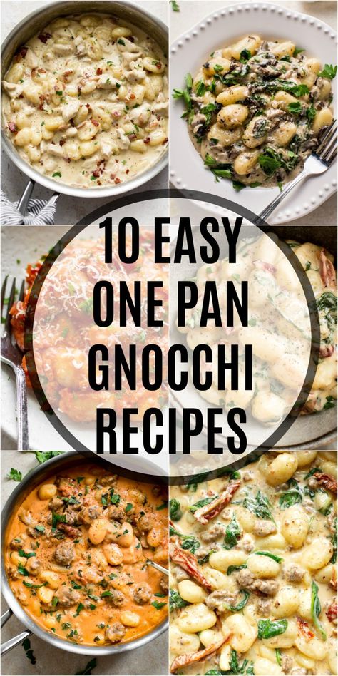 10 quick and easy gnocchi recipes that are all made in one skillet! You're sure to find the perfect dinner or side dish for any occasion. Recipes include everything from creamy to tomato and spinach sauces, vegetarian recipes, sausage, and more! Pan Gnocchi Recipes, Gnocchi Recipes Easy, Gnocchi Dishes, Homemade Gnocchi, Gnocchi Recipes, Idee Pasto Sano, One Pan, The Sauce, One Pot Meals