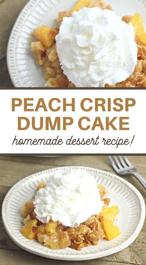 Peach Crisp Dump Cake Recipe Cotton Candy Cakes, Peach Dump Cake, Dump Cake Recipe, Strawberry Cream Cakes, Blueberry Breakfast Cake, Homemade Recipes Dessert, Peach Crisp, Baked Potato Recipes, Simple Dessert