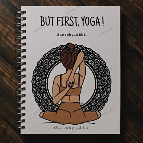 DM for customised artworks/ purchases etc 🌼 Instagram Linked in bio 👆🏻 Yoga Mandala Drawing, Yoga Project Cover Page, Yoga Day Drawing Ideas, Teachers Day Drawing, Creative Book Cover Designs, Dance Artwork, Mandala Book, File Decoration Ideas, Book Art Projects