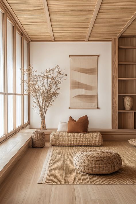 ♥ Are you looking for inspiration to create a cozy and stylish home office space? Dive into the world of Japandi interiors with this stunning home office design. Perfect for those who love modern and minimalist styles, this space combines the best of both worlds. Get ideas for your home office decor, layout, and organization with a touch of Japandi flair. 🖋️🌿 #japandi #homeoffice #interiordesign #decorinspiration Minimalist Japanese Interior, Japandi Floor Plan, Japandi Sunroom, Japandi Room Design, Japan Interior Design Modern, Japanese Studio Apartment, Scandi Home Office, Japan Home Interior, Japan Home Design