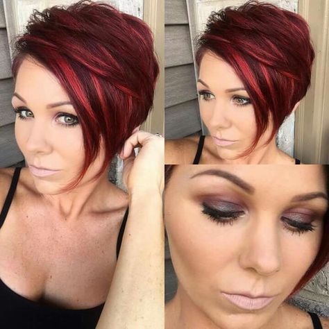 Red Pixie, Short Red Hair, Bangs Hairstyles, Short Sassy Hair, Hair Pixie, Sassy Hair, Short Hair Color, Haircut And Color, Penteado Cabelo Curto