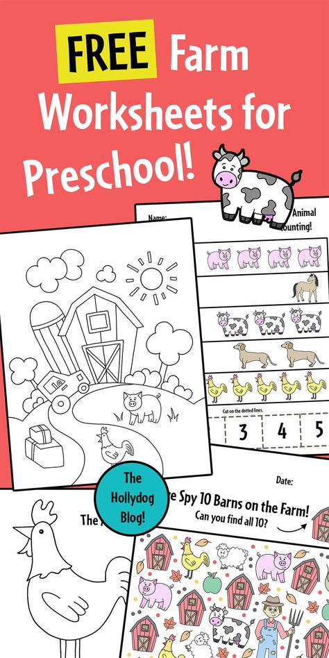 Check out these awesome Farm Printable Worksheets for Preschool! Learn about farm animals, farmers, barns, and tractors! Farm Worksheets for Preschool | Farm Theme | Farm Activities for Preschool | Farm Coloring Page Preschool Farm Crafts, Farm Worksheets, Farm Theme Preschool Activities, Farm Kindergarten, Farm Math, October Themes, Farm Activities Preschool, Farm Animals Preschool, Farm Lessons