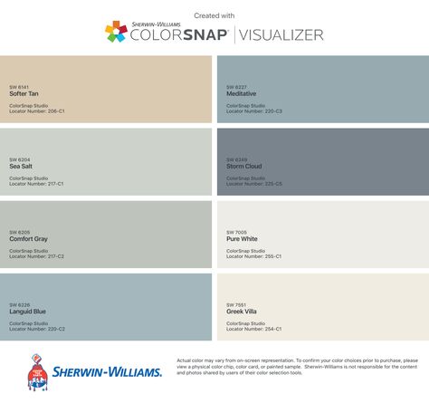 I am in love with these Sherwin Williams colors.  I used Sea Salt for the walls, Greek Villa for the ceiling, and Pure White for the trim in my Master Bedroom.  The color combo is serene.  It is perfect for a bedroom.    I will accent with the blues.   I can’t wait to pull it all together. Sea Salt Accent Colors, Greek Villa Sherwin Williams, Sw Sea Salt, Sea Salt Paint, Greek Villa, Sea Salt Sherwin Williams, Greek Villas, Sherwin Williams Colors, House Color Palettes