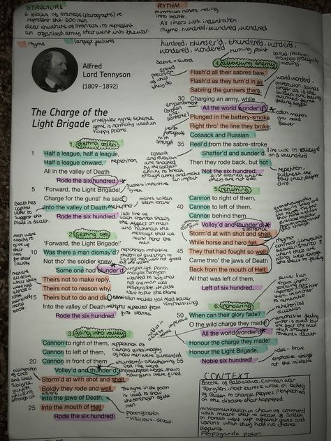 GCSE English Lit - Power and Conflict poems The Charge Of The Light Brigade #thechargeofthelightbrigade #lightbrigade #revision #gcse #studyinspo Charge Of The Light Brigade Annotations, Conflict Poetry Gcse, Charge Of The Light Brigade Poem Analysis, English Lit Revision, Aqa Power And Conflict Poems, The Charge Of The Light Brigade, Gcse Revision Notes English Poems, Charge Of The Light Brigade Analysis, Gcse Power And Conflict Poems Revision