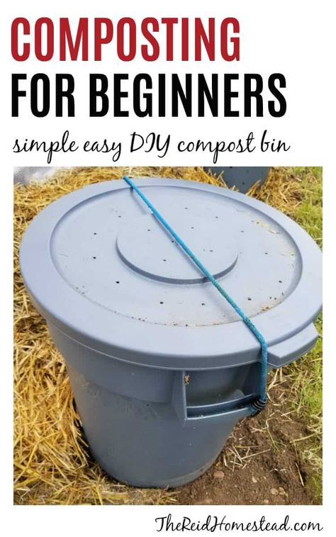 Compost Trash Can Diy, Diy Compost Bin Outdoor Easy, Compost Bin Diy For Beginners, Diy Compost Bin Outdoor, Trash Can Compost Bin, Simple Composting, Compost Trash Can, Compost Ideas, Easy Composting