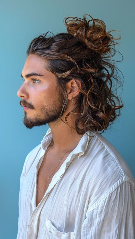 Man With Long Hair, Long Curly Hair Men, Hair 2025, Short Fade Haircut, Man Bun Hairstyles, Man Buns, Mens Facial Hair Styles, Easy Hair Cuts, Men Hair Color