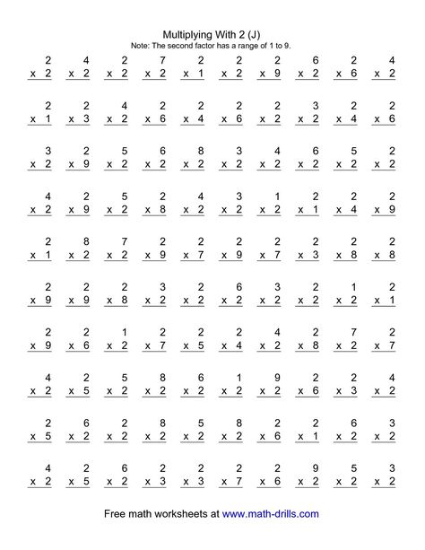 The 100 Vertical Questions -- Multiplication Facts -- 2 by 1-9 (J) Math Facts Practice Multiplication, 6 Multiplication, Basic Math Worksheets, Free Printable Multiplication Worksheets, Multiplication Practice Worksheets, Free Multiplication Worksheets, Times Tables Worksheets, Multiplication Facts Worksheets, Printable Multiplication Worksheets