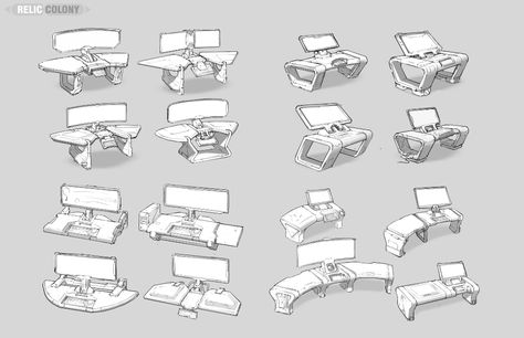 ArtStation - Sci-fi desks Sci Fi Desk, Sci Fi Table, Futuristic Workstation, Sci Fi Spaceship Concept Art, Futuristic Classroom, Sci Fi Office, Sci Fi Spaceship Interior, Cyberpunk Desk, Scifi Lab