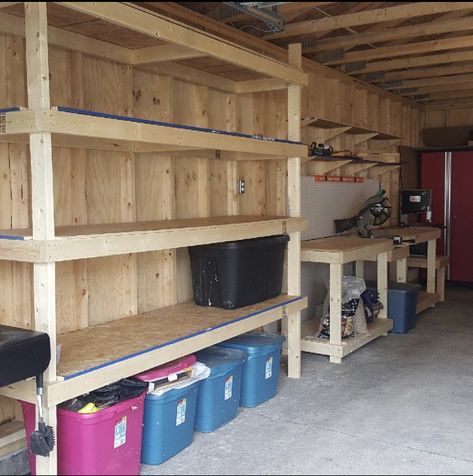 Wooden Garage Shelves, Shed Shelving, Diy Garage Cabinets, Diy Garage Organization, Garage Workbench Plans, Diy Garage Work Bench, Garage Storage Inspiration, Diy Garage Storage Cabinets, Garage Organisation