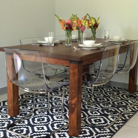 Coleman Catering Tasting Room using reclaimed wood for our rustic table, ikea tobias chair, fresh farm flowers centerpiece, and a bold rug. #colemancatering Ikea Tobias Chair, Ikea Tobias, Tobias Chair, Dining Table Redo, Bold Rug, Ikea Dining Table, Ikea Dining Room, Minimalist Home Furniture, Ikea Dining