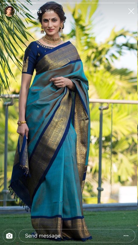 Green Saree With Blue Border, Silk Saree Kanchipuram Indian Bridal, Dark Blue Saree Contrast Blouse, Blue Kanjivaram Saree Silk, Sarries Design Latest, Wedding Sarees South Indian Latest, Shilpa Reddy Saree, Kanchipattu Sarees, Shilpa Reddy