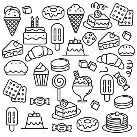 Usa Painting, Food Doodle, Meat Art, Cake And Dessert, Cookie Vector, Desserts Drawing, Cake Vector, Zestaw Ikon, Cake Drawing