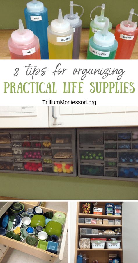 Practical Life Ideas Montessori, Homeschool Storage, Practical Life Montessori, Montessori Organization, Nursery Setup, Montessori Garden, Montessori Works, Art Closet, What Is Montessori