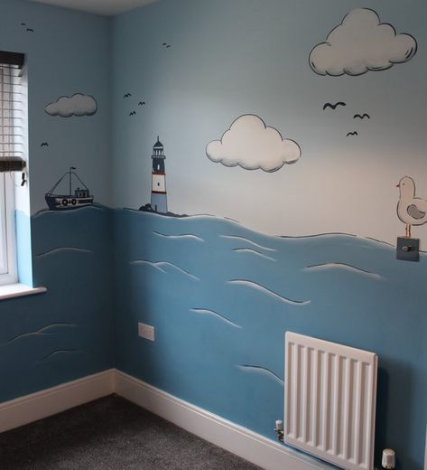 Paint Kids Room, Kids Room Colors, Sail Fish, Ocean Room, Colorful Kids Room, Kids Room Paint, Room Wall Painting, Nursery Mural, Kids Room Furniture