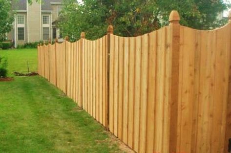 Scalloped Wood Fence, Scalloped Fence, Wooden Privacy Fence, Building Dream Home, Wood Privacy Fence, Fence Gate Design, Sun Rooms, Gate Designs, Privacy Fences