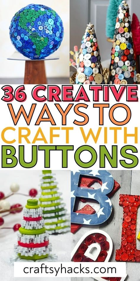 You can have more fun crafting on a low budget when you create these very fun button craft ideas. These creative crafts with buttons are super easy to make for any level of crafter to create. Make these DIY button crafts and enjoy more crafting. Button Crafts For Adults Easy Diy, Button Necklace Diy How To Make, Using Buttons For Crafts, Wooden Button Crafts Ideas, Creative Button Ideas, Craft Ideas With Buttons, Pictures Made With Buttons, Diy Christmas Button Crafts, Button Flowers Diy