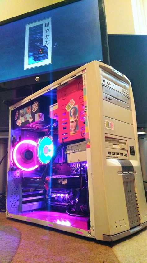 Cyberpunk Pc Case, Sleeper Pc Build, Cute Pc Case, Pc Case Decoration, Aesthetic Pc Build, Cute Pc Build, Sleeper Pc, Cyberpunk Computer, Custom Pc Case