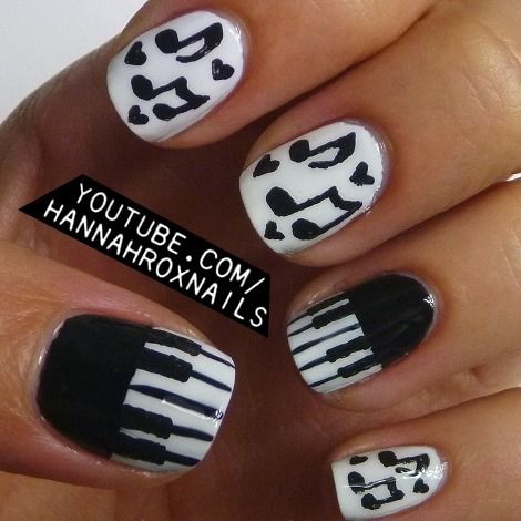 Piano and Music Notes Nails Piano Nails, Music Note Nails, Music Nail Art, Music Nails, Finger Nail Art, Piano Keyboard, Trendy Nail Art, Manicure Y Pedicure, Music Note