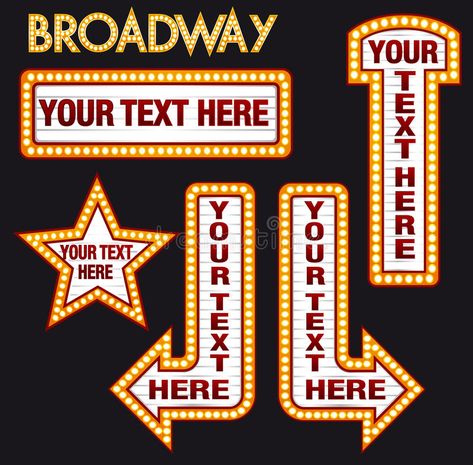 Vector Marquee Bulb realistic billboard set inspired to Broadway Style yellow. Photo about graphicdesign, each, media, pages, billboard, letter, broadway, design, night - 71829610 Broadway Marquee, Hollywood Theme Classroom, Broadway Theme, Deco Cinema, Broadway Party, Yellow Illustration, New York Party, New York Theme, Hollywood Party Theme