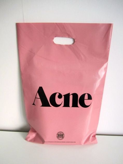 Acne Logo, Plastic Packaging Design, Acne Fashion, Plastic Bag Design, Plastic Bag Packaging, Shirt Packaging, Acne Studio, Packaging Ideas Business, Small Business Packaging Ideas