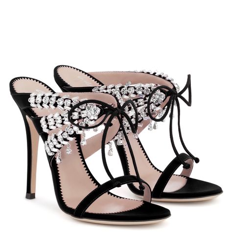 MADELYN - Black - Sandals Guissepe Zanotti, Couture Heels, Zanotti Heels, Jeweled Shoes, Giuseppe Zanotti Heels, Jeweled Sandals, Bling Shoes, Rhinestone Shoes, Crystal Shoes