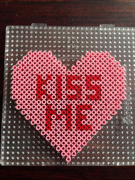 Kiss Me - Heart hama perler beads by Dorte Marker Perler Bead Ornaments Pattern, Bead Door, Children Projects, Melt Beads, Melt Beads Patterns, Easy Perler Bead Patterns, Graph Patterns, Melty Bead Patterns, Perler Ideas