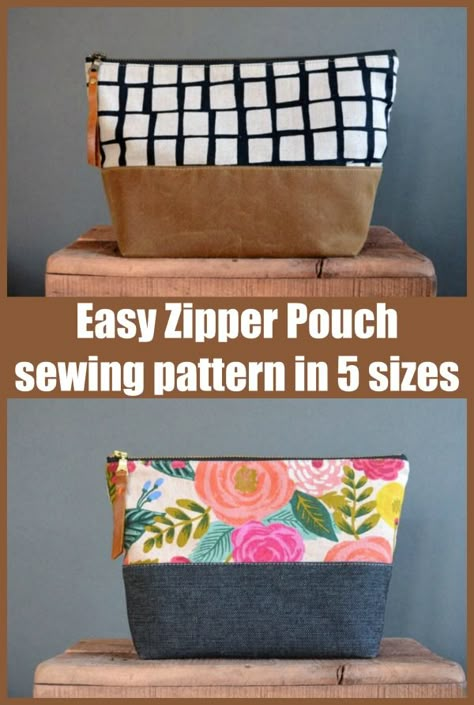 Pouches To Sew, Zipper Pouch Sewing Pattern, Easy Zipper Pouch, Pouch Sewing Pattern, Diy Pouch No Zipper, Simple Pouch, Sewing Easy, Sew Zipper, Pouch Diy