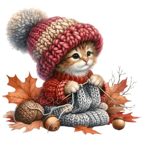 Cats Autumn, Kitten Clipart, Flower Stencil Patterns, Cat Knitting, Egg Artistry, Autumn Cat, Animal Wallpapers, Fall Cats, Cat Png