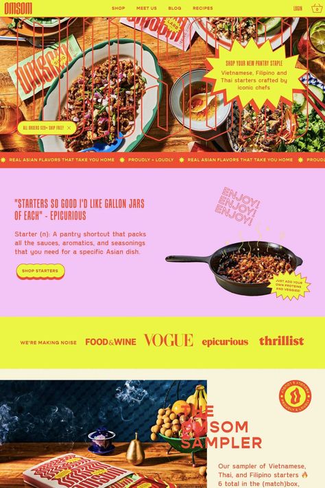 Food Websites Inspiration, Recipe Web Design, Ecommerce Graphic Design, Interesting Website Design, Colourful Web Design, Web Store Design, Website Design Restaurant, Maximalist Website Design, Maximalist Web Design