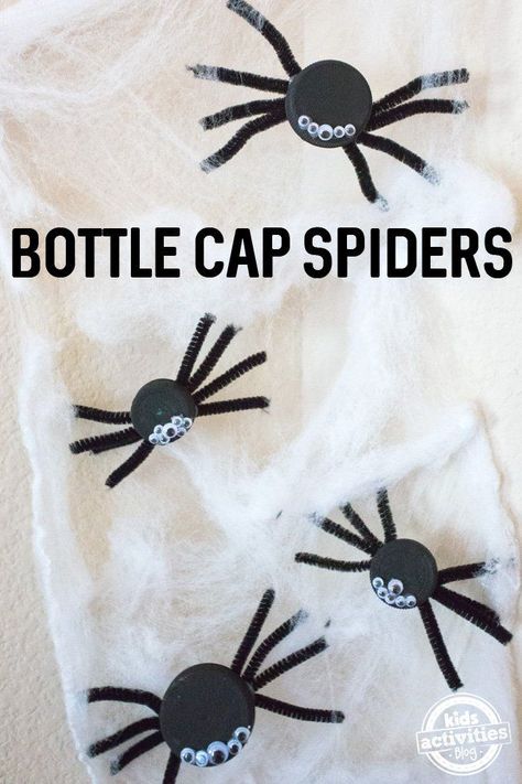 Keep some plastic bottle caps out of the landfill by recycling them into this fun Halloween craft project -- Recycled Bottle Cap Spiders!   via @hollyhomer Stick Spider, Recycle Bottle Caps, Spider Craft, Crafts Recycled, Pepper Tree, Plastic Bottle Caps, Halloween Craft Projects, Spider Crafts, Image Halloween