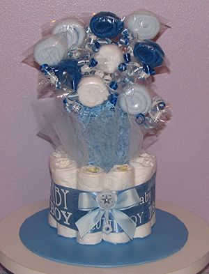 Diaper Bouquet~10 Pampers Swaddlers Diapers  (Size 1-2, up to 15 lbs.)  8 Washcloth Lollipops  (Colors mathing your Theme)  1-Decorative 10" Glass Vase Baby Boy Shower Table Centerpieces, Diaper Centerpiece, Lollipop Bouquet, Diaper Bouquet, Baby Shower Table Centerpieces, Baby Bouquet, Baby Shower Crafts, Baby Shower Gift Basket, Baby Diaper Cake