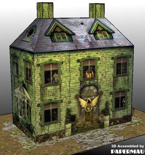 This paper model of a Haunted House  was one of the first models with Halloween-themed  I posted  here on the blog , in the far-off year o... Entertainment Decor, Haunted House Diy, Mini Barn, Craft Halloween, Putz House, Casa Halloween, Ghost House, A Haunted House, Red Brick House