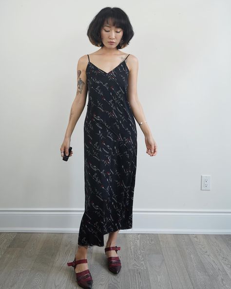 Available for Story Exchange only: Thrifted Spaghetti Straps Black slip dress with Floral illustrations, bias cut, raw hem. 100% polyester, Marked XS. Measurements// Chest/ Wasit:34” Length: 49” (adjustable straps) #ClothesForHearts #thriftedstyle #secondhandclothing #preloved #sustainablefashion #slipdress #torontovintage #vintagestyling #clothingswap Clothing Swap, Black Slip Dress, Floral Illustrations, Second Hand Clothes, Sustainable Fashion, Spaghetti Strap, Slip Dress, Adjustable Straps, Spaghetti