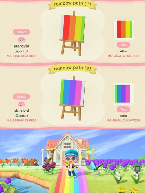 Acnh Pride Design, Animal Crossing Rainbow, Acnh Pride, Path Acnh, Kidcore Island, Acnh Spring, Acnh Pattern, Rainbow Island, Motif Acnl