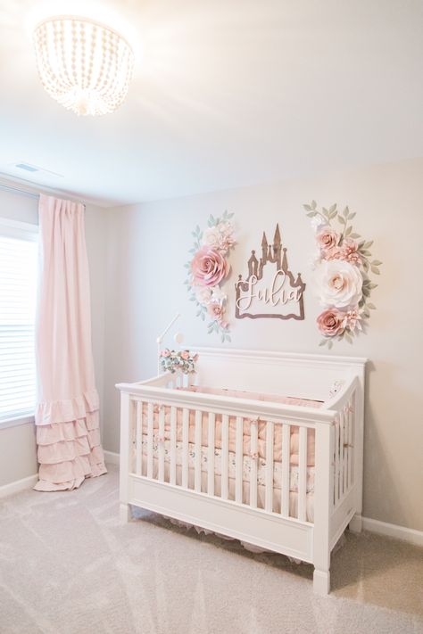 Pink Princess Nursery Ideas, Classy Pink Nursery, Pink Disney Nursery, Sleeping Beauty Nursery Princess Aurora, Girly Nursery Ideas Disney, Baby Girl Nursery Pink And Gold, Disney Girl Nursery Themes, Disney Princess Baby Room, Rose Themed Nursery