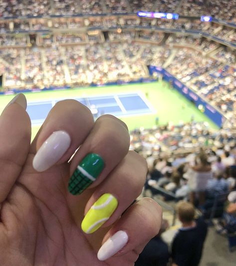 Us Open Tennis Nails, Tennis Inspired Nails, Tennis Nail Art, Tennis Nails Designs, Sports Nails Designs, Wimbledon Nails, Tennis Makeup, Tennis Nails, Open Outfits