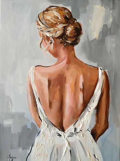 Antigoni Tziora - Paintings for Sale | Artfinder Female Back Painting, Easy Woman Painting, Men Kneeling Before Women, Acrylic Woman Painting, Woman From Behind, Paintings Of Women, Oil Pastel Drawings Easy, Ballet Painting, Oil Painting Woman