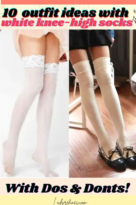 White Thigh High Stockings Outfits, White Thigh High Socks Outfit, Thigh High Stocking Outfit Ideas, Thigh High Stockings Outfit, White Knee Socks Outfit, How To Wear Thigh High Socks, Thigh Socks Outfit, Knee High Stockings Outfit, Long White Socks Outfit