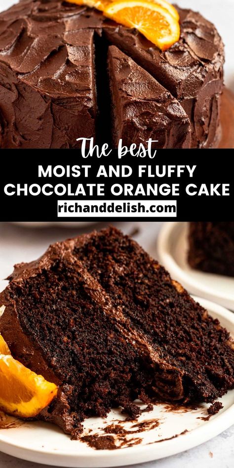 This super moist chocolate orange cake is made with fresh orange juice, orange zest, dutch cocoa powder, and topped with chocolate orange buttercream. Moist Chocolate Orange Cake, Chocolate Orange Box Cake, Chocolate Orange Torte, Choc Orange Cake, Orange Cake Chocolate Frosting, Chocolate Orange Buttercream, Orange Chocolate Frosting, Gluten Free Chocolate Orange Cake, Chocolate Orange Bundt Cake