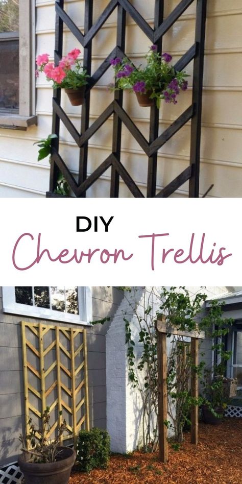 Diy Ladder Trellis, Diy Pallet Trellis, Home Made Trellis Ideas, Palette Trellis, Diy Wooden Trellis, Trellis On Side Of House, Outside Wall Decor Front Yards, Small Trellis Ideas, Deck Trellis Ideas