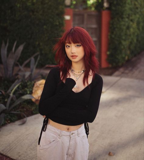 Red Hair Wolf Cut, Red Wolf Cut, Hair Wolf Cut, Ocean Park Hong Kong, Hair References, Clothing Board, Cool Hair, Red Hair Inspo, Goth Hair