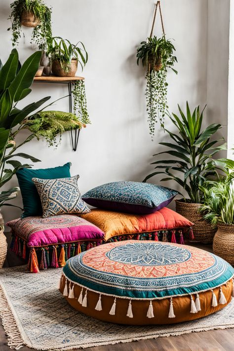 A boho mediation corner at home Relaxing Room Ideas Zen Meditation Space, Relaxing Room Ideas Zen, Meditation Corner Ideas, Meditation Corner In Bedroom, Home Zen Space, Meditation Space In Bedroom, Relaxing Room Ideas, Boho Meditation Space, Zen Meditation Space