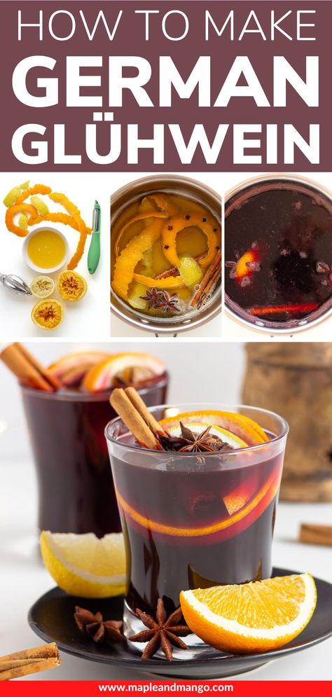 Warm up from the inside out with this cozy homemade Glühwein recipe. Learn how to make a simple German mulled wine that is perfect for cold winter nights or holiday gatherings and guaranteed to make your home smell absolutely amazing! Perfect for holiday parties and gatherings since you can keep it warm on the stove or in an Instant Pot or slow cooker until your guests are ready to enjoy! | www.mapleandmango.com Gluhwein Recipe, Wine At Home, Mulled Wine Recipe, German Wine, Wine Recipe, Mulling Spices, Home Smell, Spice Recipes, Mulled Wine