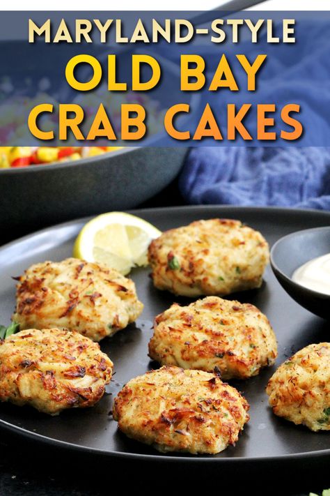 Get ready to satisfy your seafood cravings with these classic Maryland-Style Old Bay crab cakes! They're bursting with fresh, sweet crab meat and topped with a simple lemon aioli. Oven and air fryer instructions included! Copycat Crab Cakes, Crab Cake Presentation, Cheddar Bay Crab Cakes With Lemon Butter Drizzle, Crab Patties, Air Fryer Crab Cakes, Old Bay Crab Cakes, Seafood Cravings, Maryland Style Crab Cakes, Entertaining Dishes